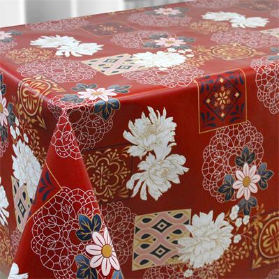 TOILE CIREE EN 140CM PIVOINES ROUGE