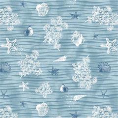 TOILE CIREE EN 140CM COQUILLAGE BLEU - NEW 2025